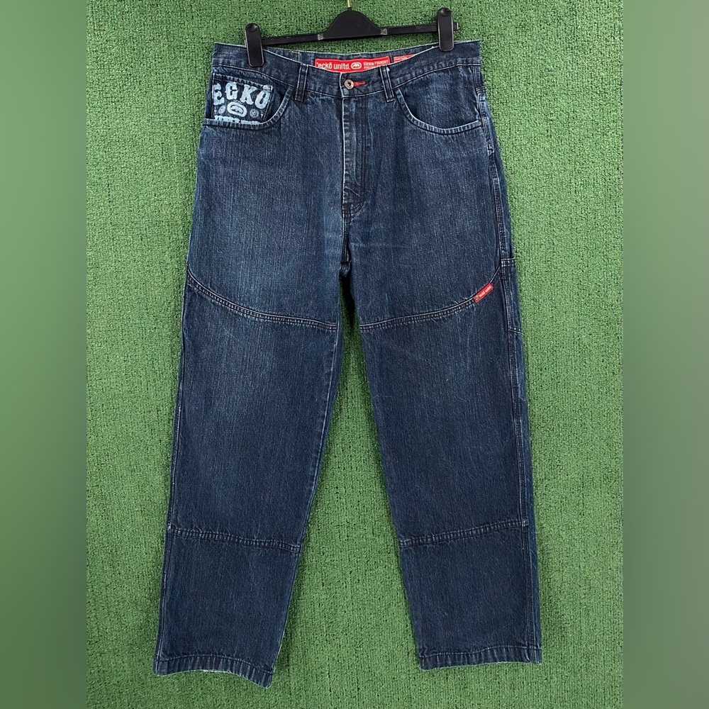 Rare Ecko Unltd Dugout Logo Deep Pocket Wide Leg Baggy Denim Jeans Men’s Size 35